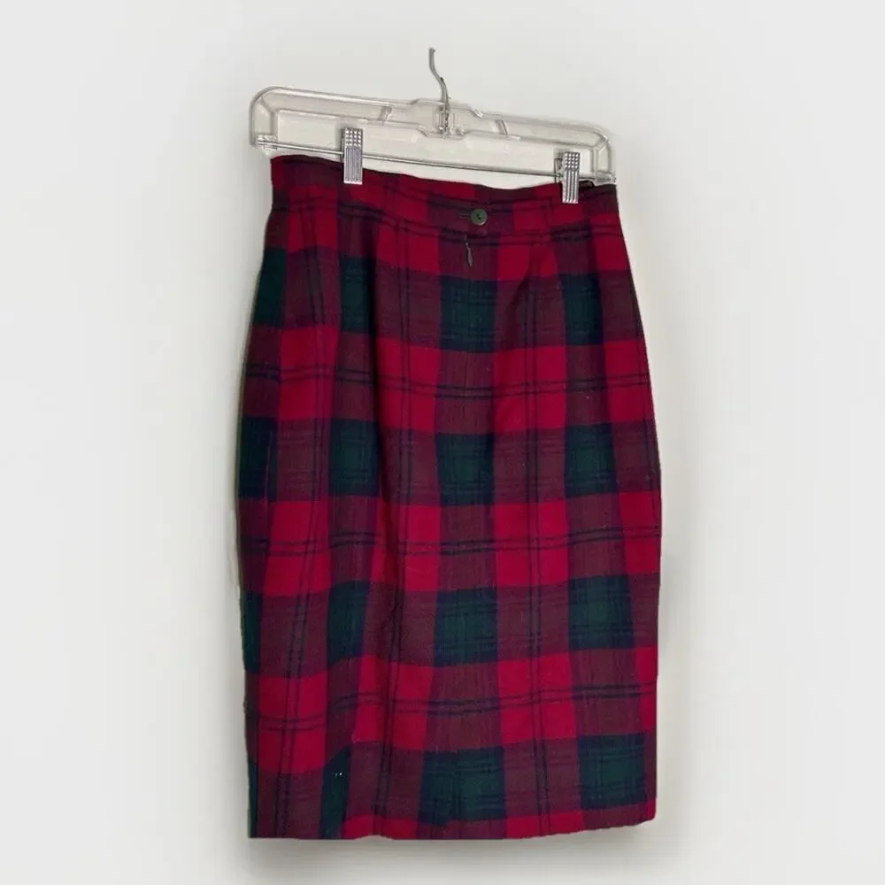 VTG Scotch House Sz 12 Wool Pencil Knee Lined‎ Skirt Red Black Tartan Plaid Prep